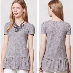 Anthropologie Leifnotes Nora Peplum Puff Sleeve Grey Top women’s size sm